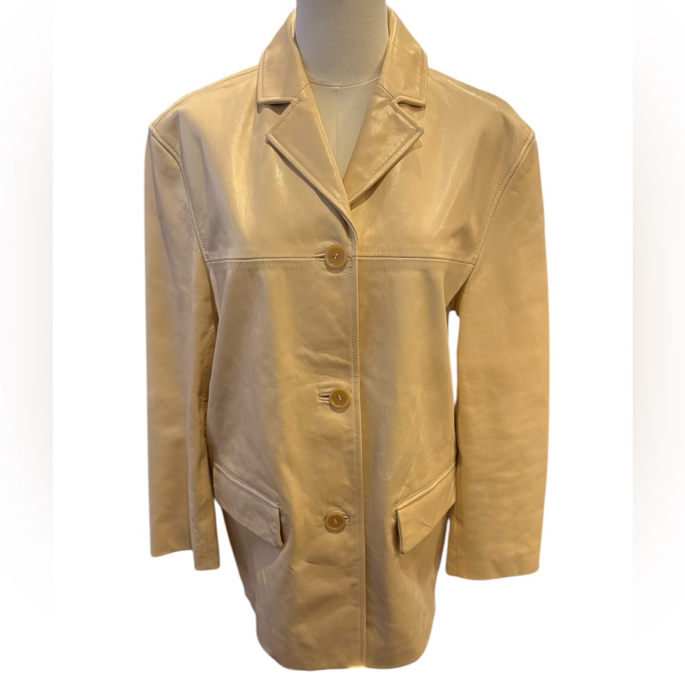 H&M NWT Loose Fit Leather Jacket/Blazer in Light Beige Sz XS - Picture 6 of 13